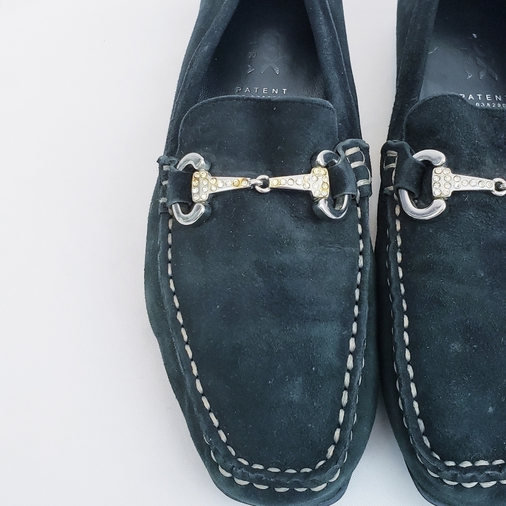 Respira Driving Mocs Loafers Black Suede Shoes Silver Hardware - Picture 4 of 14